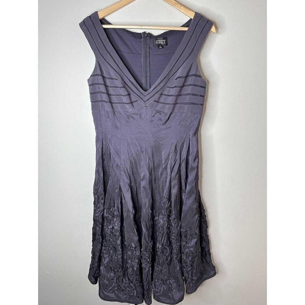 Adrianna Papell Purple Gray Sleeveless Floral Embroidered‎ Cocktail Dress 10